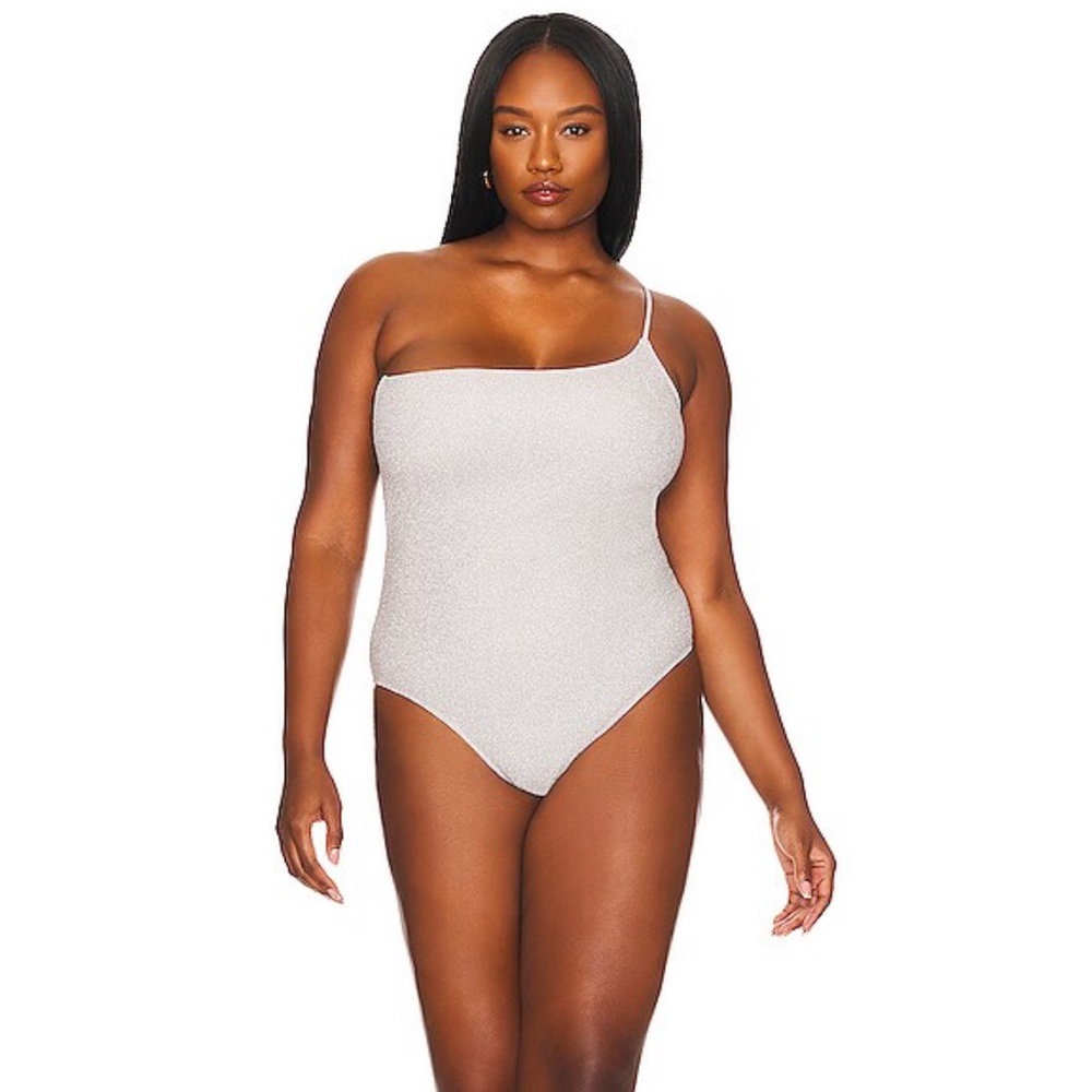 Good American Silver One Pieace Swimsuit: '90s Hot Shoulder One Piece in Silver